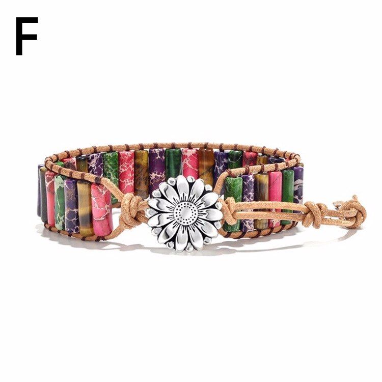 7 Chakra Reiki Healing Natural Stone Beaded Bracelets for Women Handmade Rope Leather Wrap Healing Yoga Flower Jewelry Gift