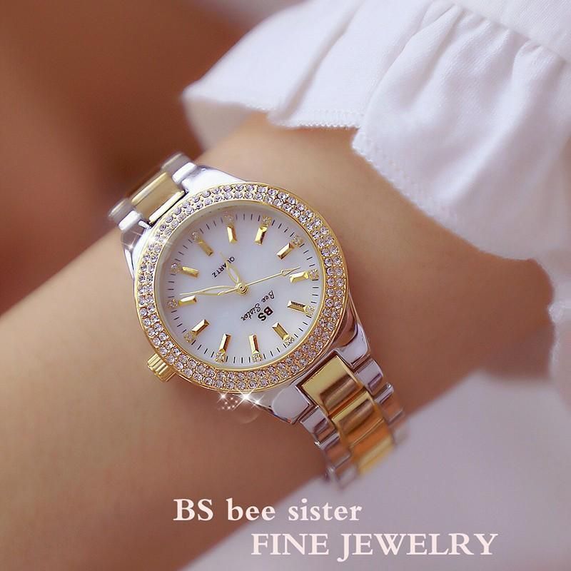 BS Women's Fashion Watch Rhinestone Stainles Steel Strap Waterproof Elegant Classic Quartz Watch