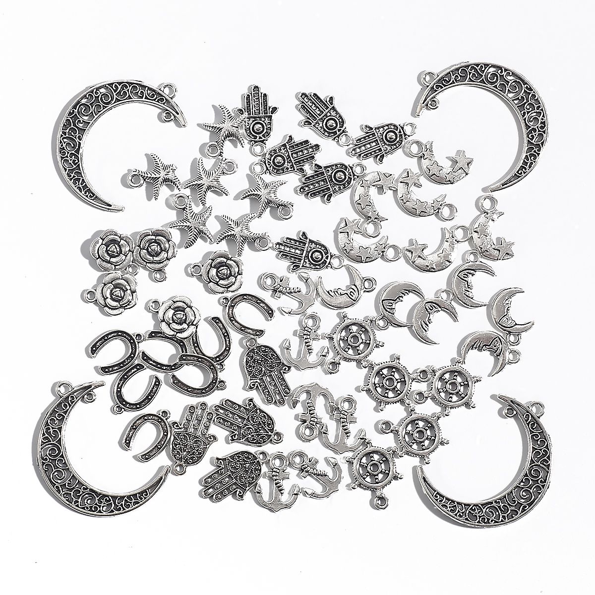 Tibetan Silver Mixed Styles Moon Plum Tower Anchor Charms Pendants DIY Jewelry for Necklace Bracelet Making Accessaries