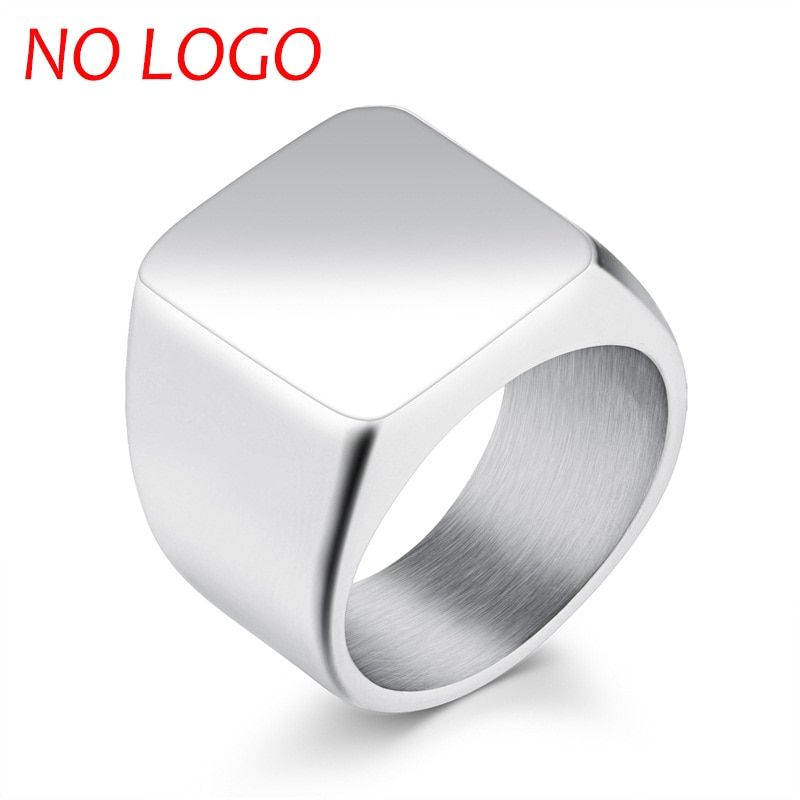 AZIZ BEKKAOUI Fashion logo Men Ring Black 19mm Wide Square Punk Ring DIY Logo Titanium Steel Individuality Ring Party Jewelry