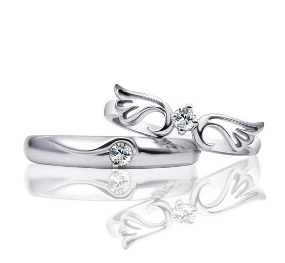 Angel Wing + Crown Couple Rings Set for Women and Men