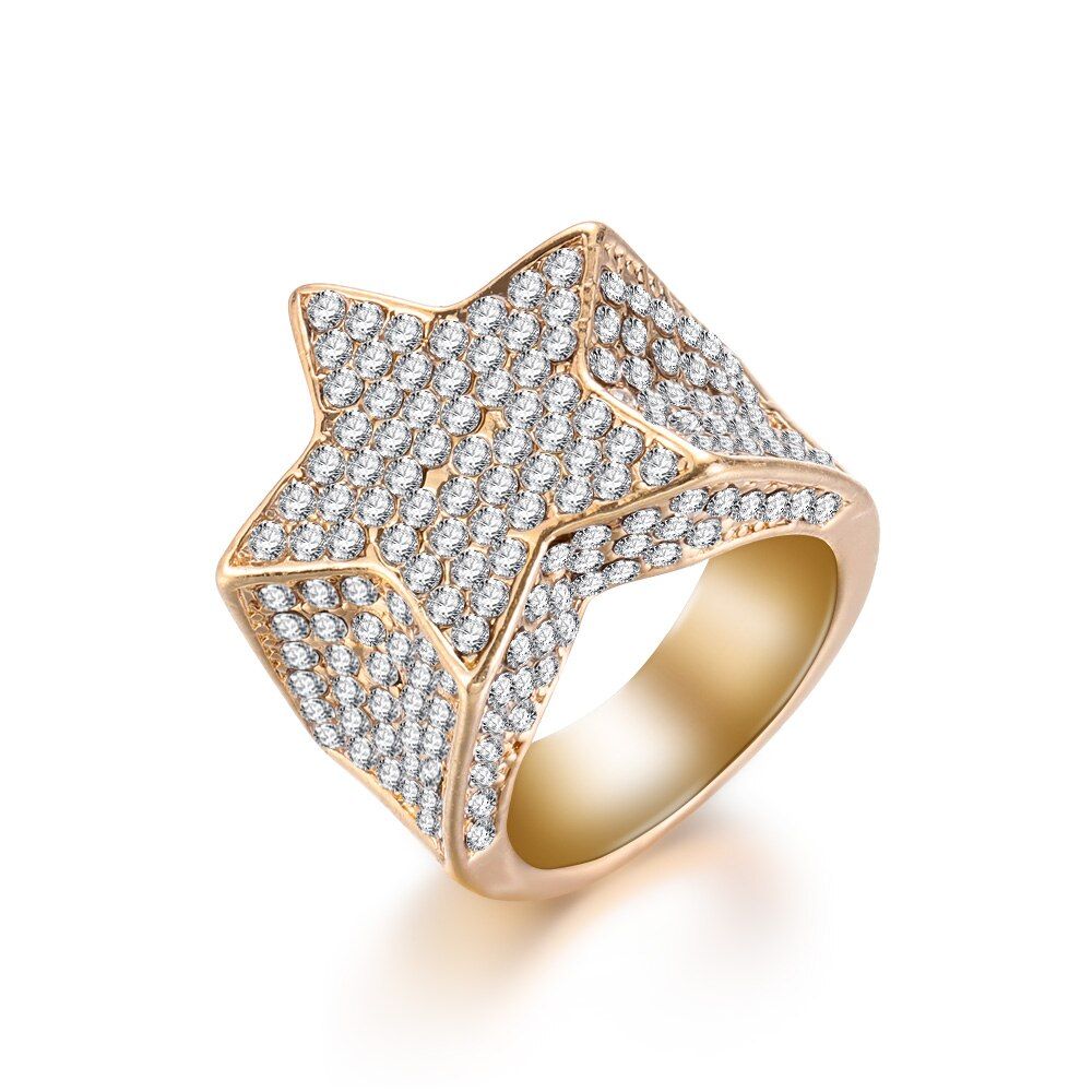 1Pcs Unisex Gothic Ring 3D Pentagram Rings Eye Catch Micro Paved Cubic Zirconia Jewelry Star Finger Band For Size 6-12