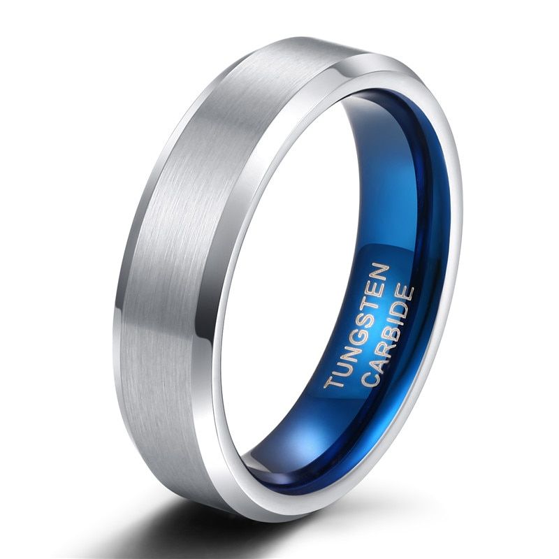 Tigrade Men Tungsten Ring 4/6/8mm Black Man Rings Women Finger Band Blue Inside Cool Ring Classic Wedding Band Engagement