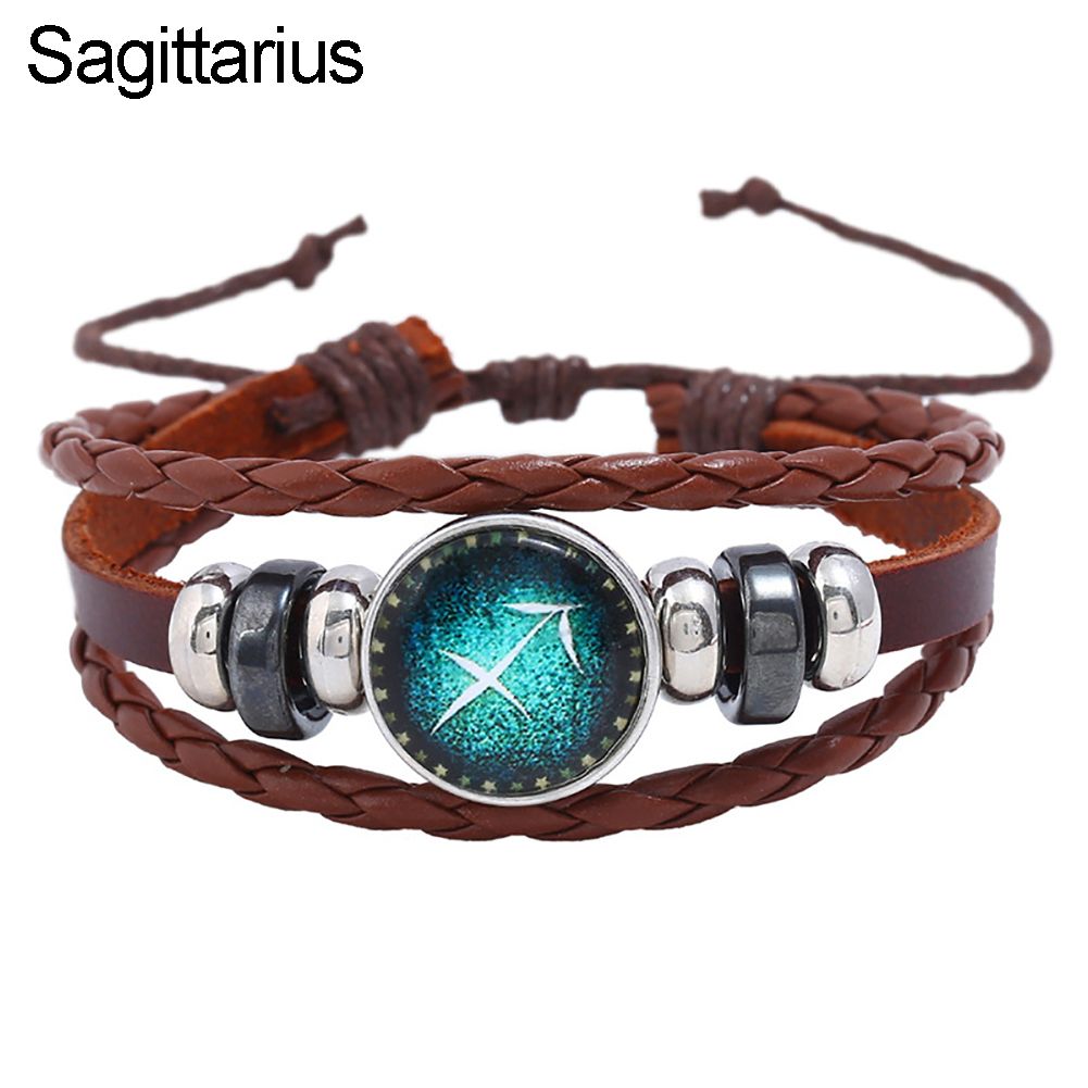 Retro Unisex 12 Constellations Braided Rope Multilayer Bracelet Jewelry Gift