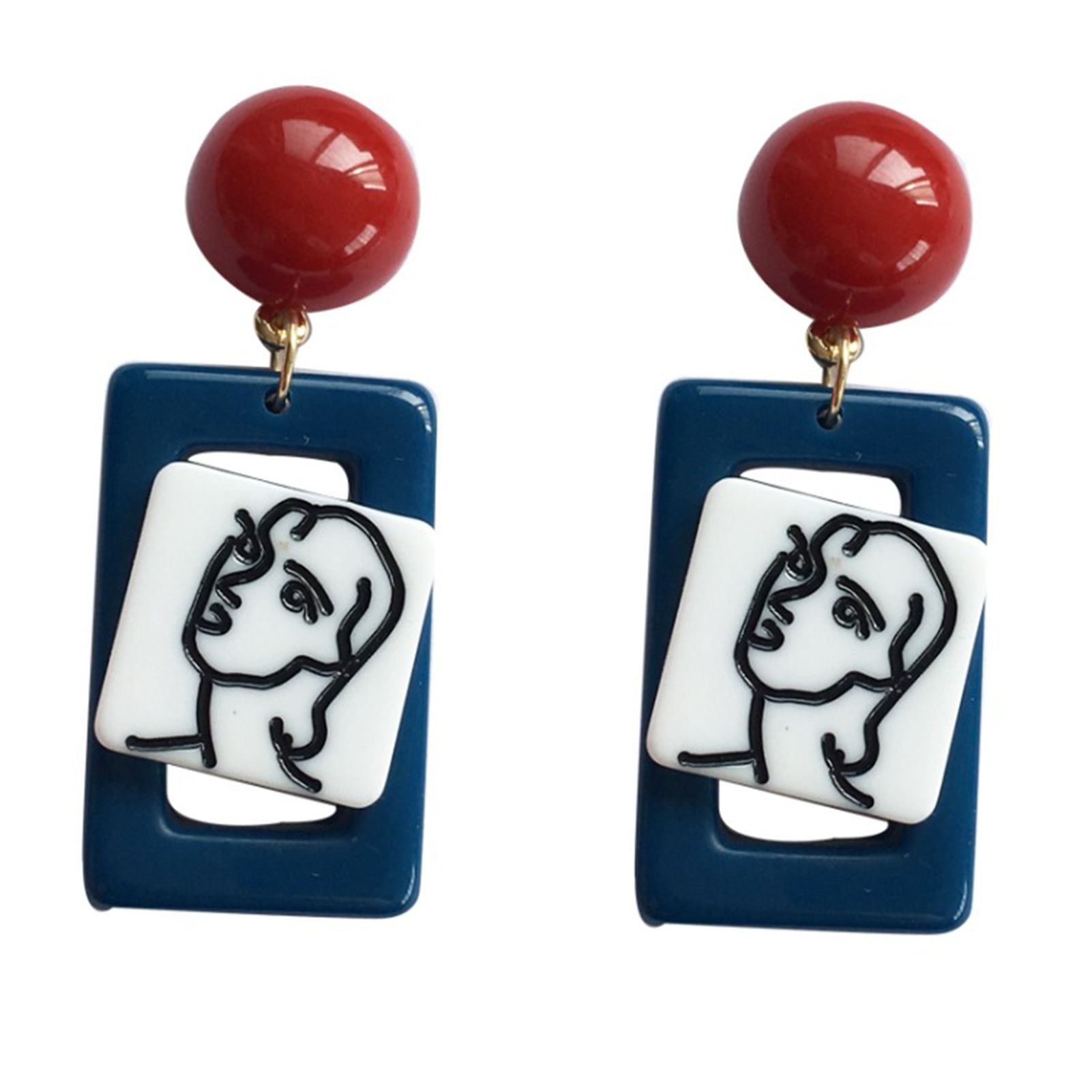 1 Pair Vintage Ear Stud Exquisite Resin Abstract Figure Drop Earrings Ear Accessories