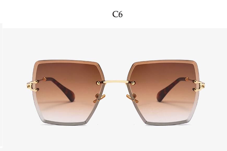 C6 teaVintage Sun Glasses Female Luxury Brand Designer Shades For Women Square Rimless Sunglasses Transparent Red Blue Clear Glasses