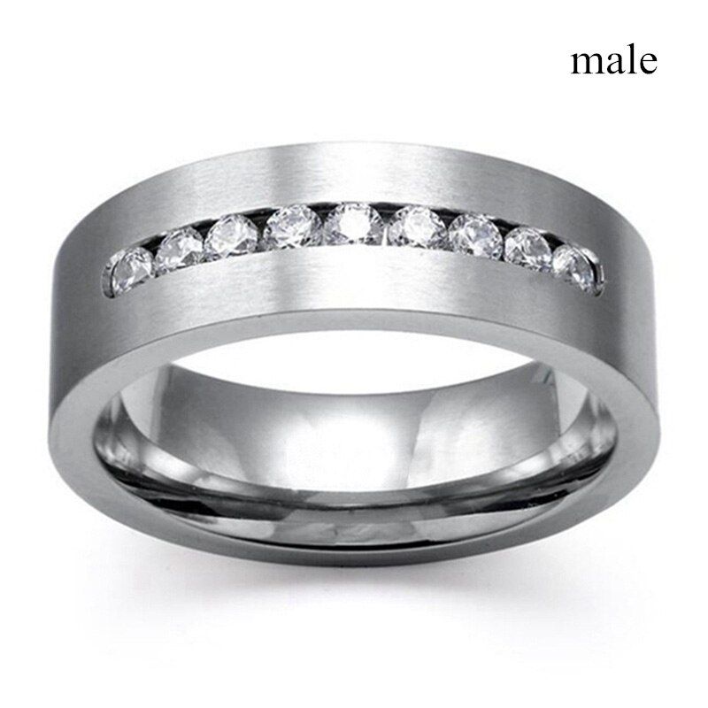 Fashion Couple Rings - Simple Stainless Steel Men Ring Women Heart Crystal Rhinestones Rings Set Wedding Engagement Band Ring