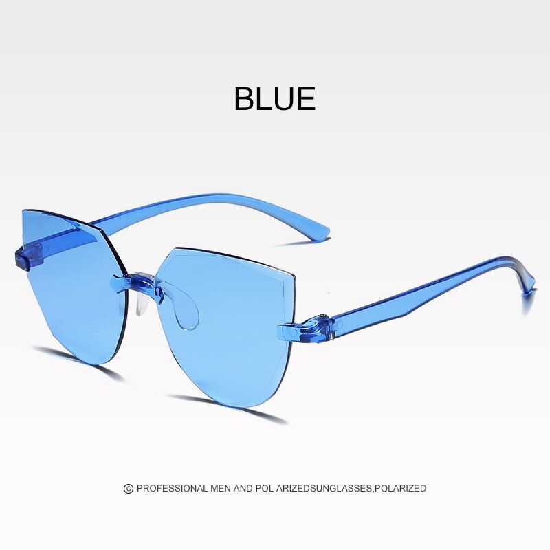 Color 07CRSD 2020 Women Cat Eye Integrated Ocean Sunglasses Frameless One-piece Candy Color Transparent Sun Glasses Fashion Streetwear