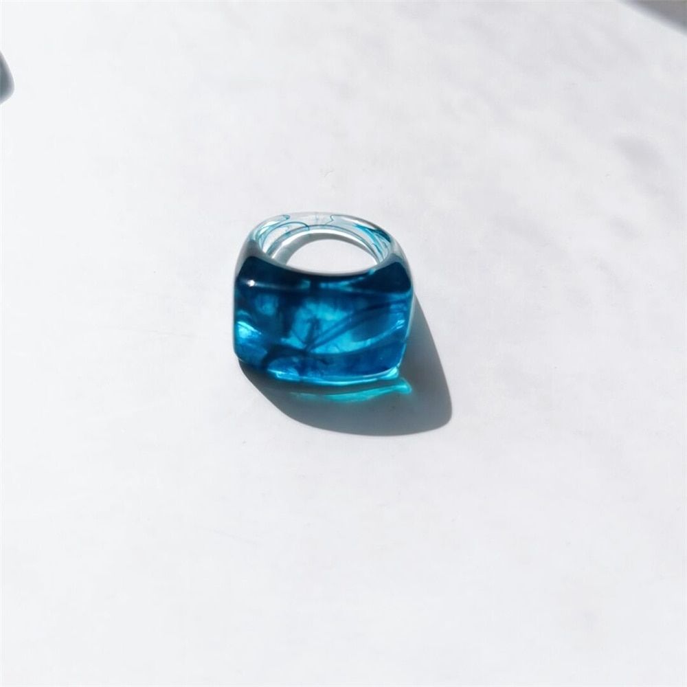 FFLACELL 2020 Summer Fashion Acrylic Geometric Irregular Glass Ball Transparent Resin Colorful Rings For Women Jewelry Gifts