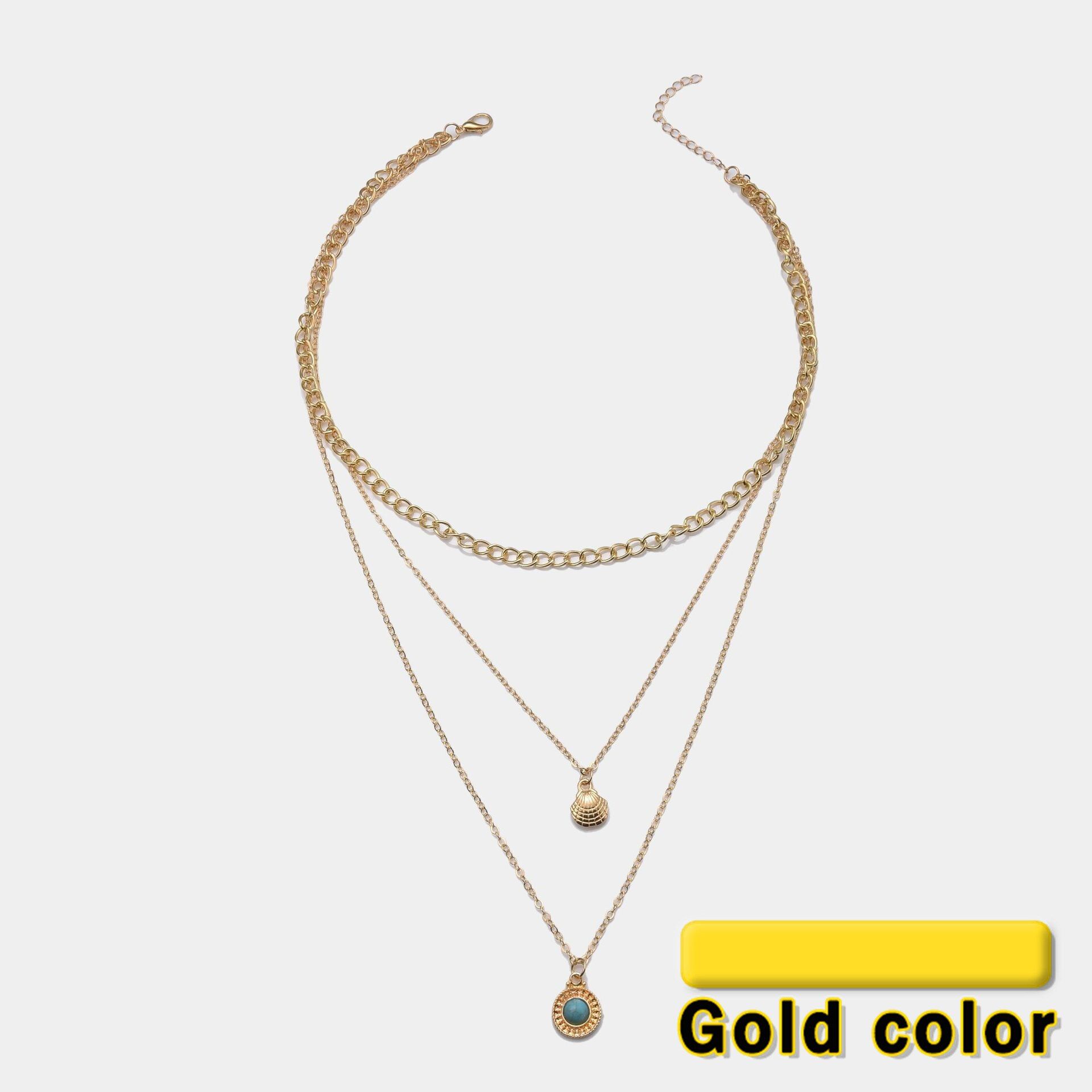 Multilayer Necklace Women Moon Pendant Eye Necklaces Woman Beads Girls Fashion Bull Head Silver Color Party Alloy Metal Collier
