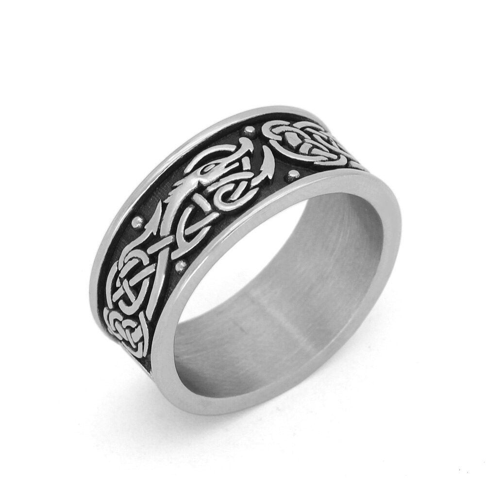 Nordic Viking amulet drgon dreki Scandinavian Jormungand pendant rings stainless steel with valknut rune gift bag