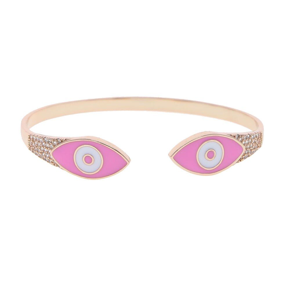 Cute lovely colorful enamel lucky turkish evil eye charm open adjusted cuff bangle bracelet for women