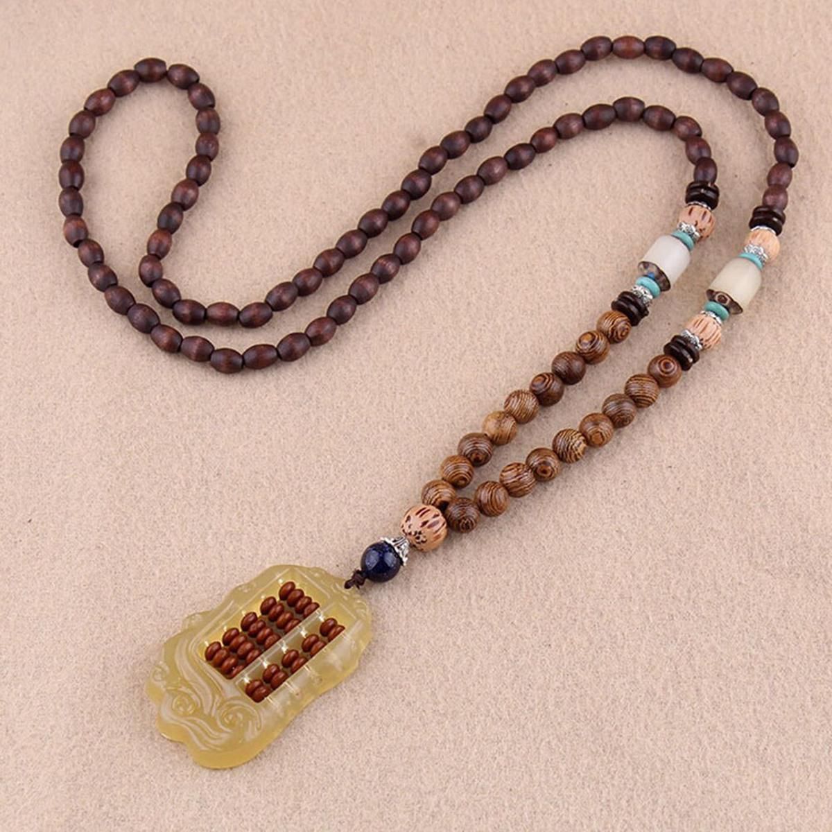 Vintage Handmade Nepal Wood Necklace Bohemian Statement Jewelry Men