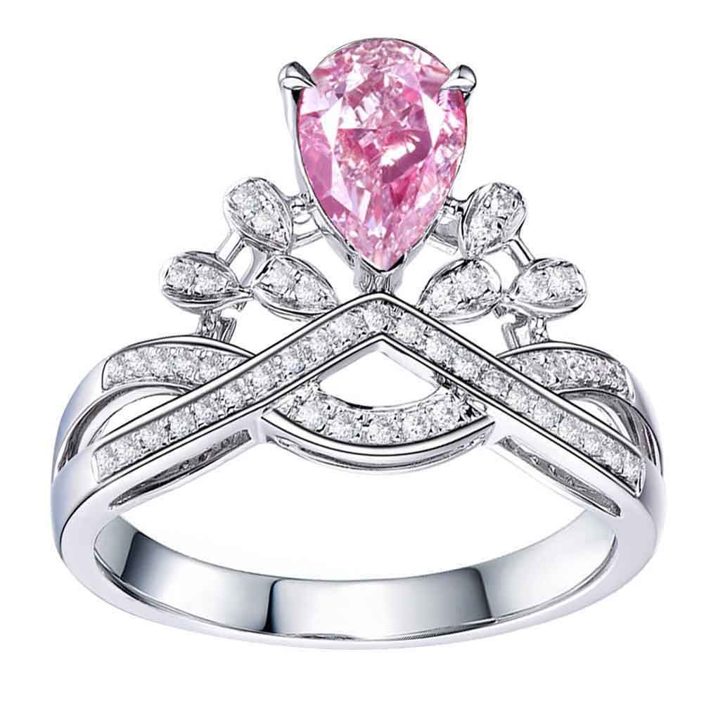 Luxury Women Water Drop Rhinestone Crown Finger Ring Engagement Jewelry Gift