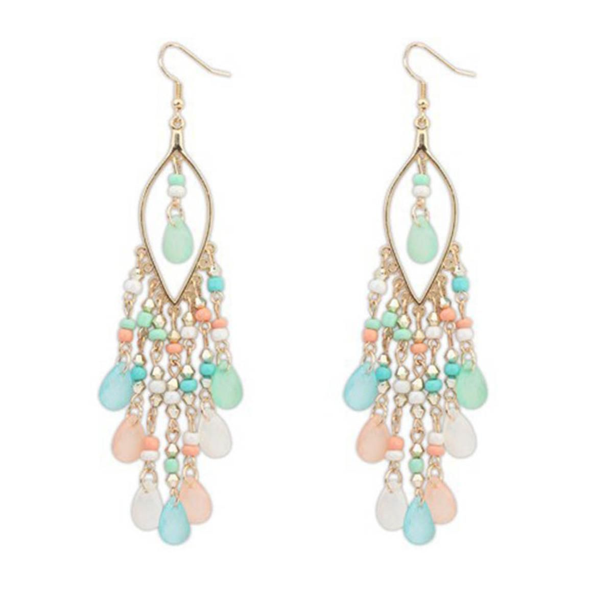 Bohemian Women Beads Rhinestone Tassel Dangle Hook Earrings Party Jewelry Gift