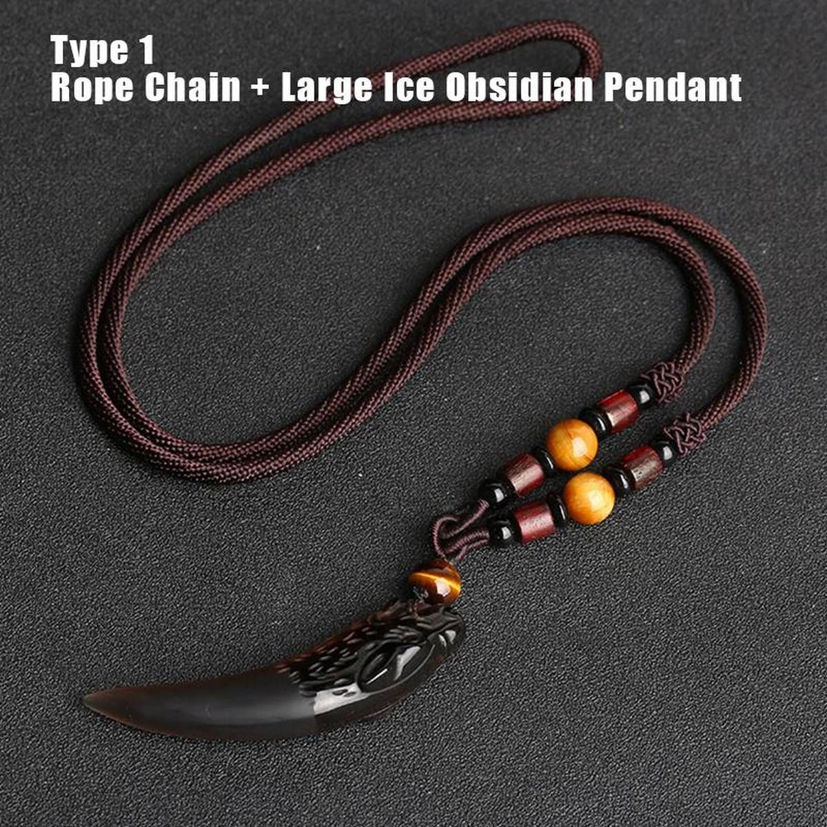Wolf tooth Black Obsidian Pendant Necklace Amulets And Talismans Couple Natural Stone Necklace For Women Men Lucky Jewelry
