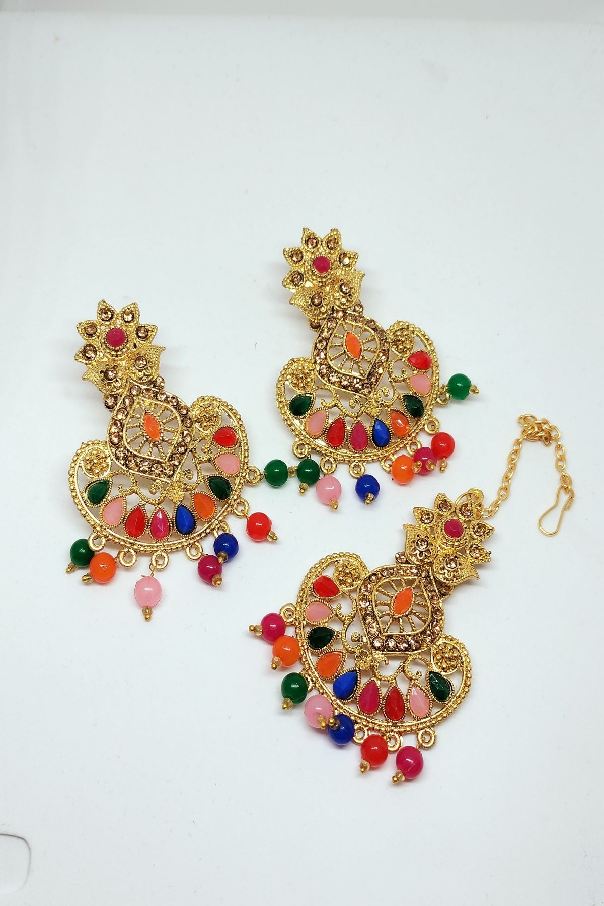 Tikli & Earring Set Pearl Setting Maang for Women