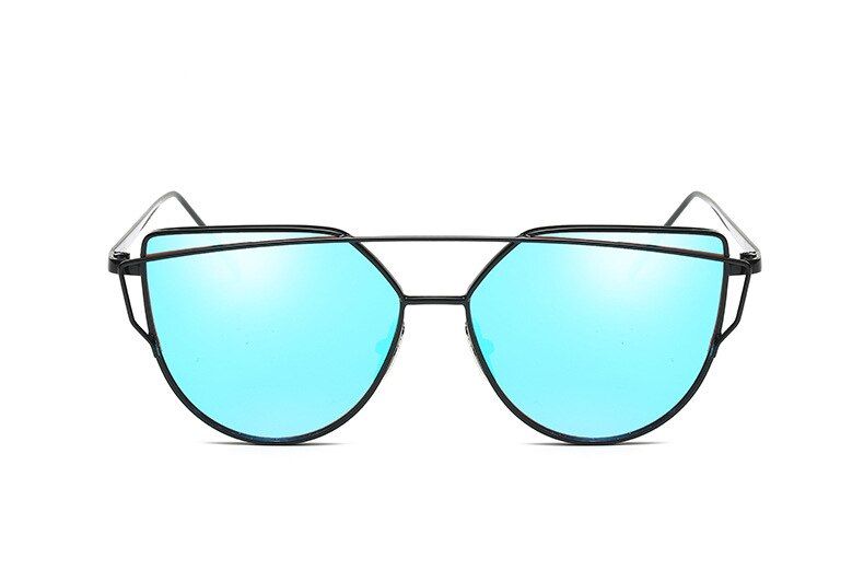 C14 Black BlueNew Fashion Cat Eye Round Sunglasses Women Men Luxury Brand Metal Reflective Glasses for Women Mirror Retro Oculos De Sol Gafas