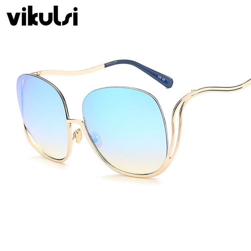 D137 ice blue2017 Rimless Gradient Sunglasses Women Luxury Brand Designer Oversized Round Sun Glasses Ladies Gradient Shades Clear Eyewear