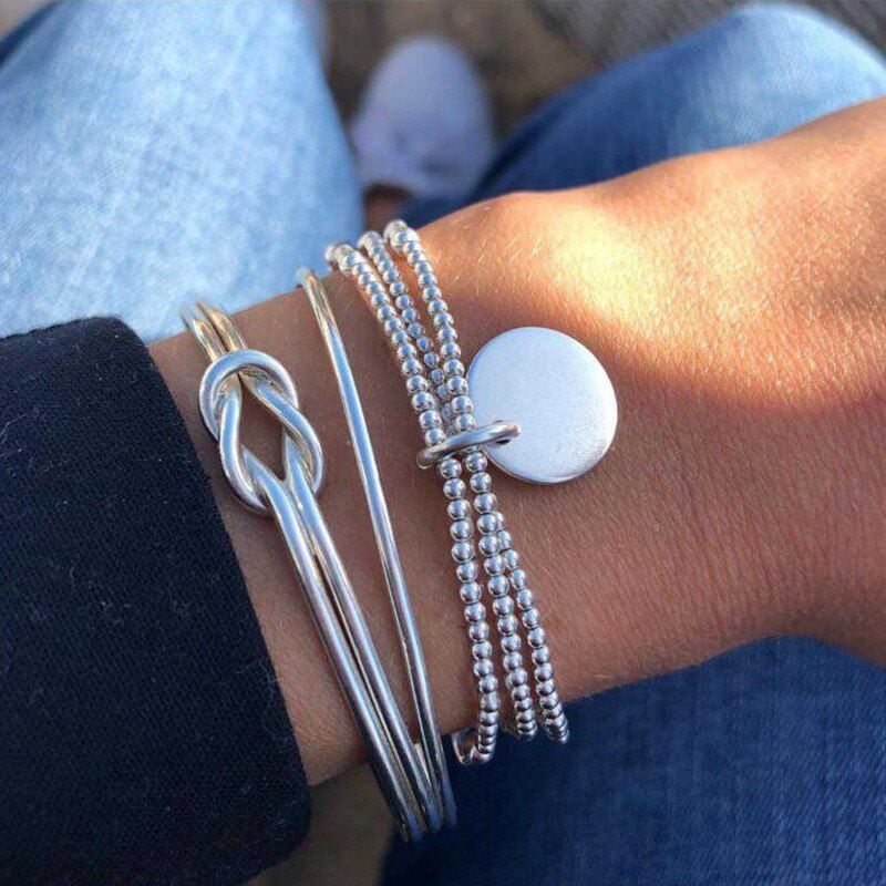 Modyle 6 pcs/set Bohemian Silver Color Bracelets & Bangles Set Vintage Beads Charm Heart Bracelet For Women Jewelry Accessories