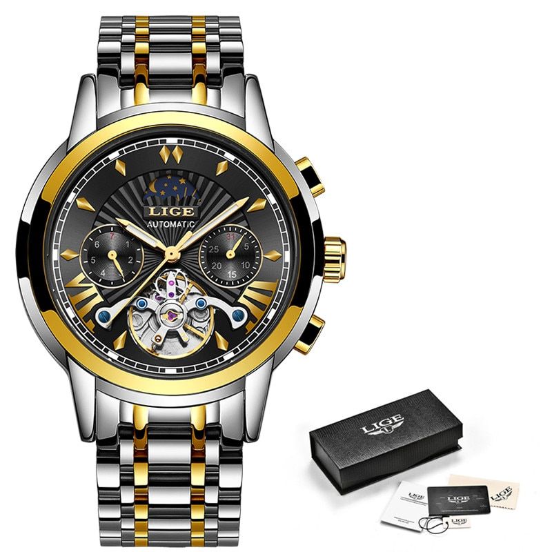 LIGE Classic Mens Watches Top Brand Luxury Automatic Mechanical Business Watch Menproof Wristwatch Montre Homme