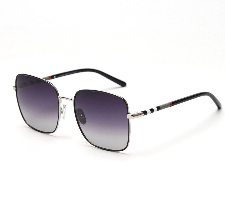 C56silver-black49098 Polarized Square Gradient Sunglasses Stripe Men Women Fashion Shades UV400 Vintage Glasses