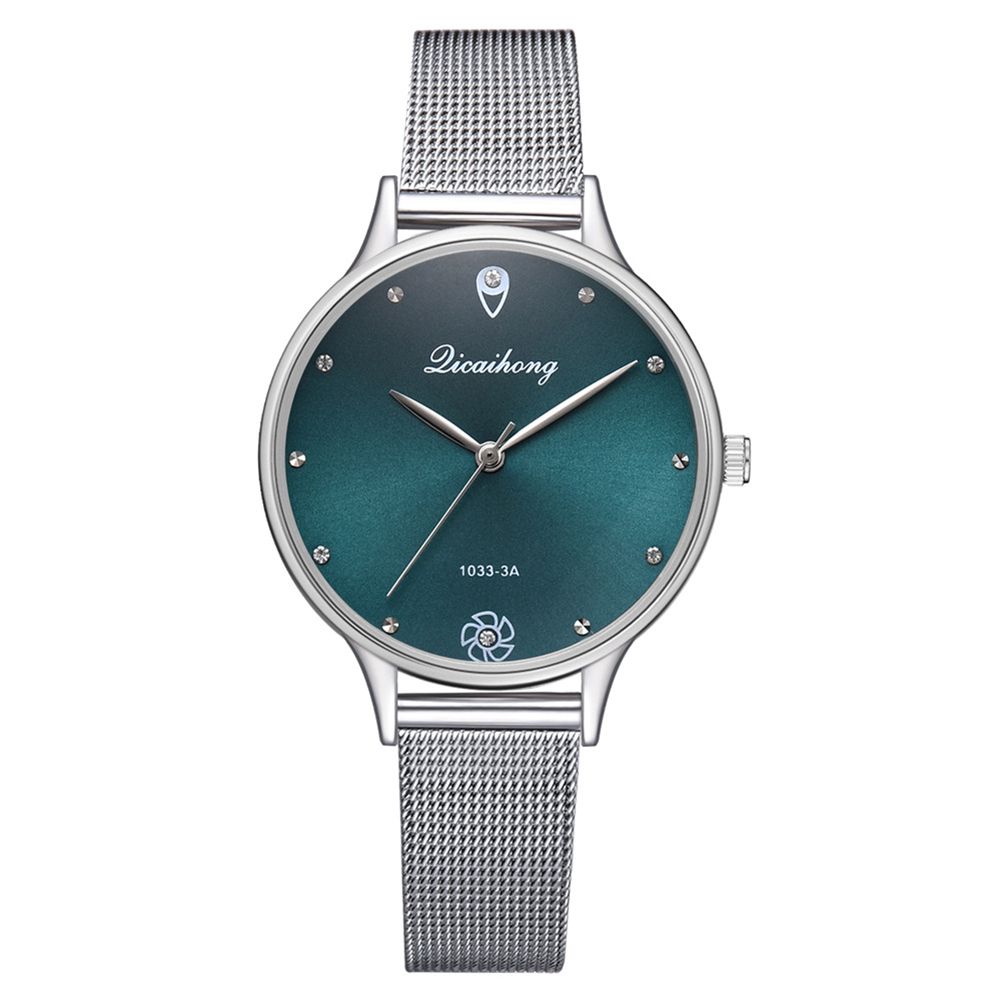 Women's Rhinestone Index Analog Round Dial Mesh Band Quartz Wrist Watch Gift
