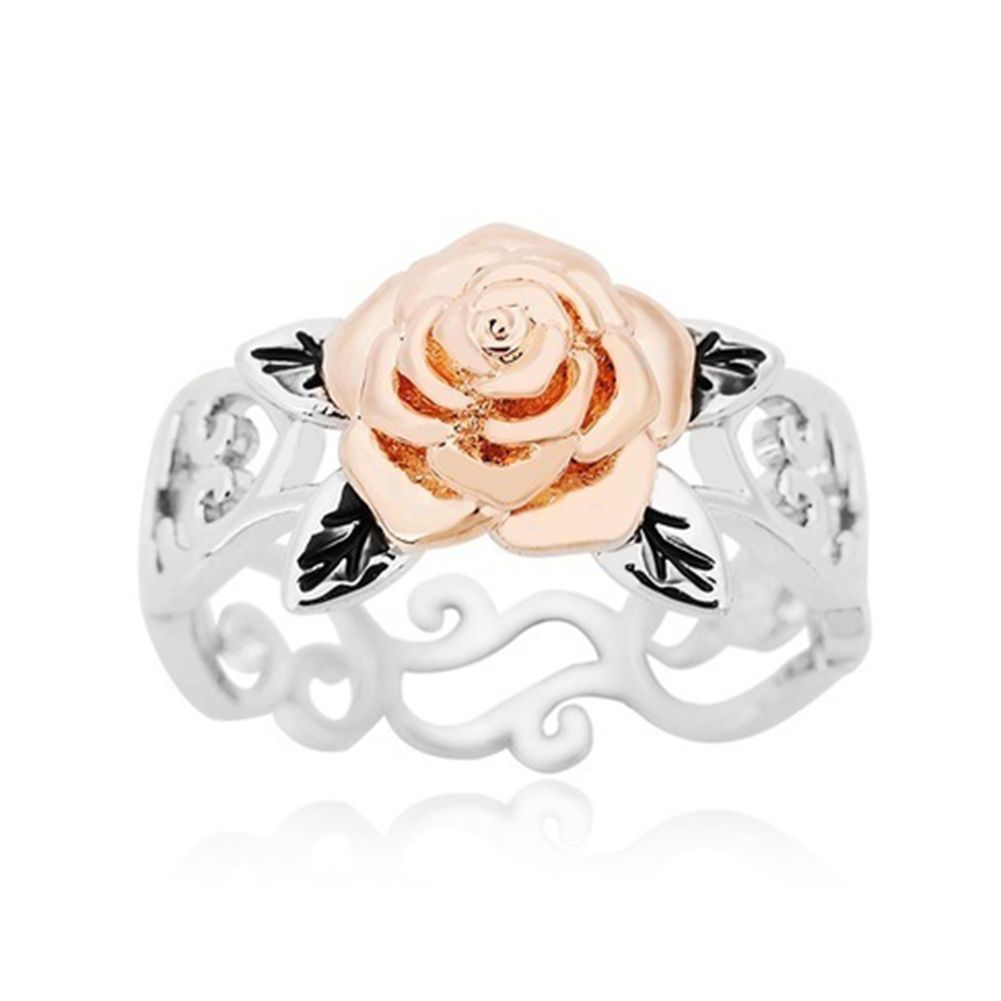 Vintage Women Two Tone Flower Band Finger Ring Wedding Engagement Jewelry Gift