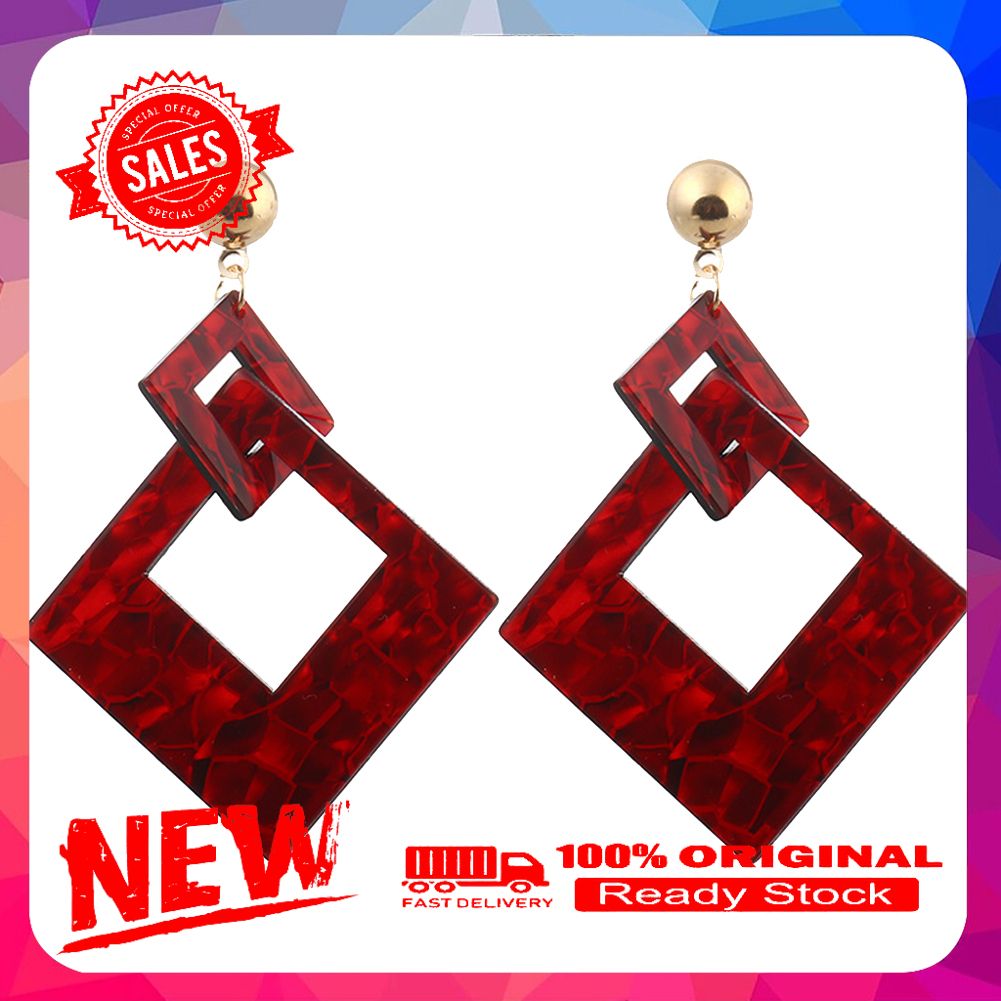 Vintage Linked Rhombus Geometric Drop Dangle Women Stud Earrings Jewelry Gift