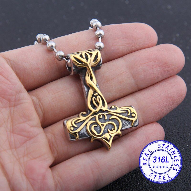 Dropshiping 316 Stainless steel nordic viking thor's hammer Odin rune pendant necklace for man gift
