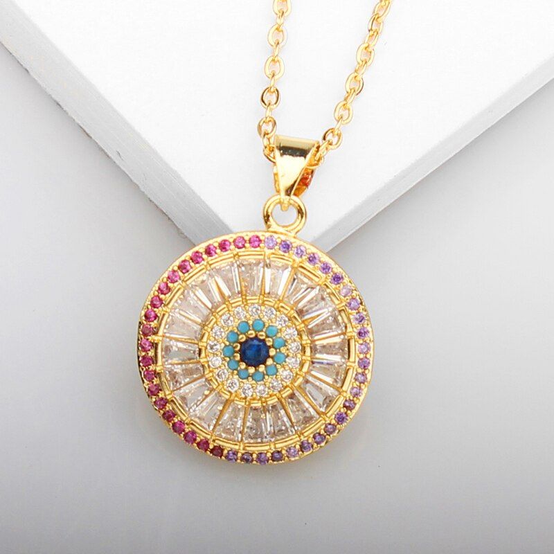 316L Stainless Steel Chain Necklace Luxury Round Paved CZ Stone Pendant Necklaces For Women Fashion Jewelry Gift Wholesale