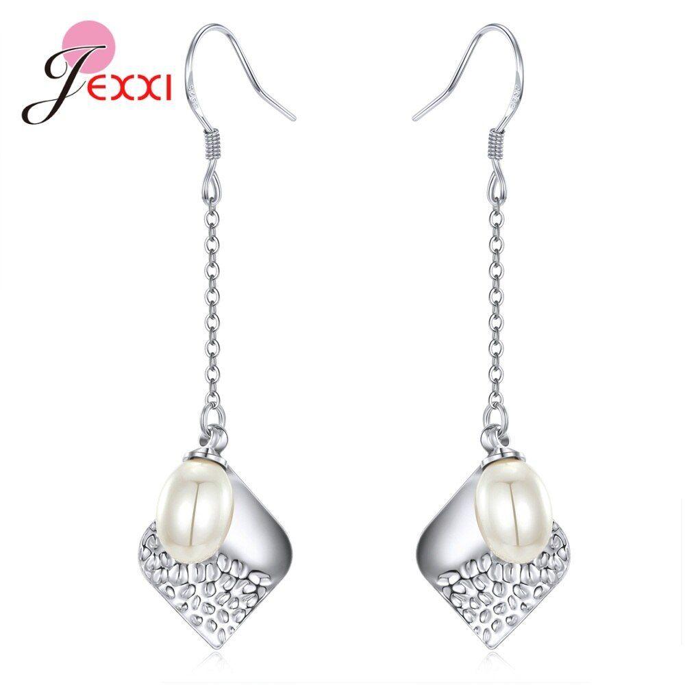 Engagement Women Korean Trend Drop Earring 925 Sterling Silver Small Simulated Pearl Eardrop Piercing Jewelry