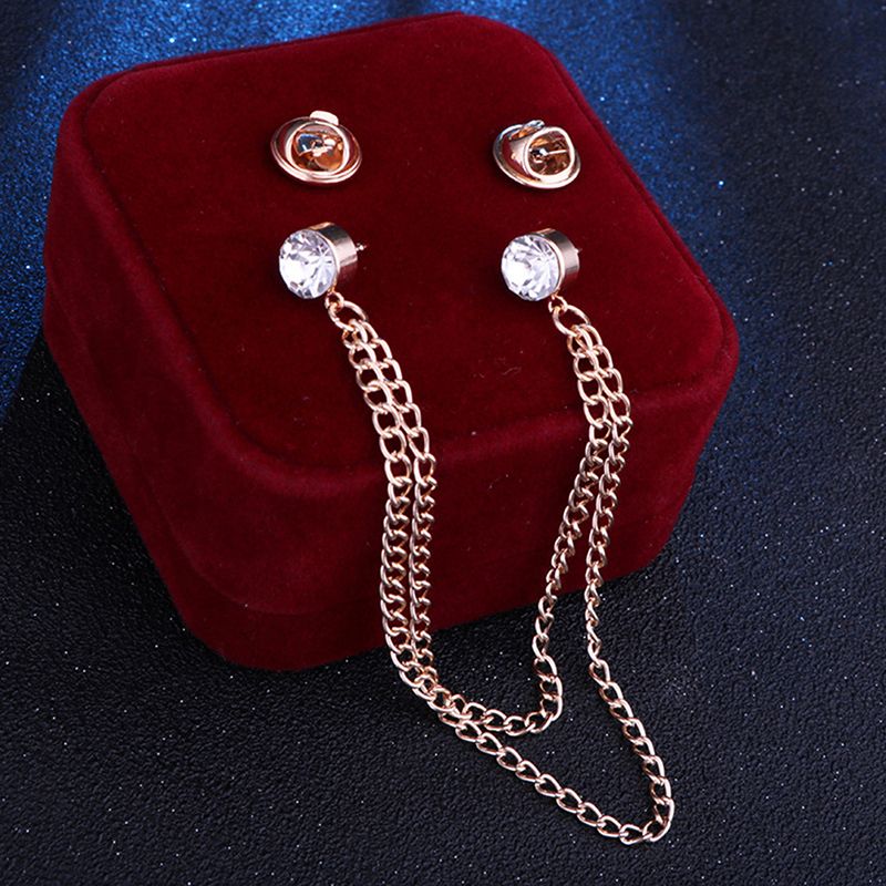 Rhinestone Tassel Chain Brooch Pin Suit Shirt Badge Corsage Collar Brooches