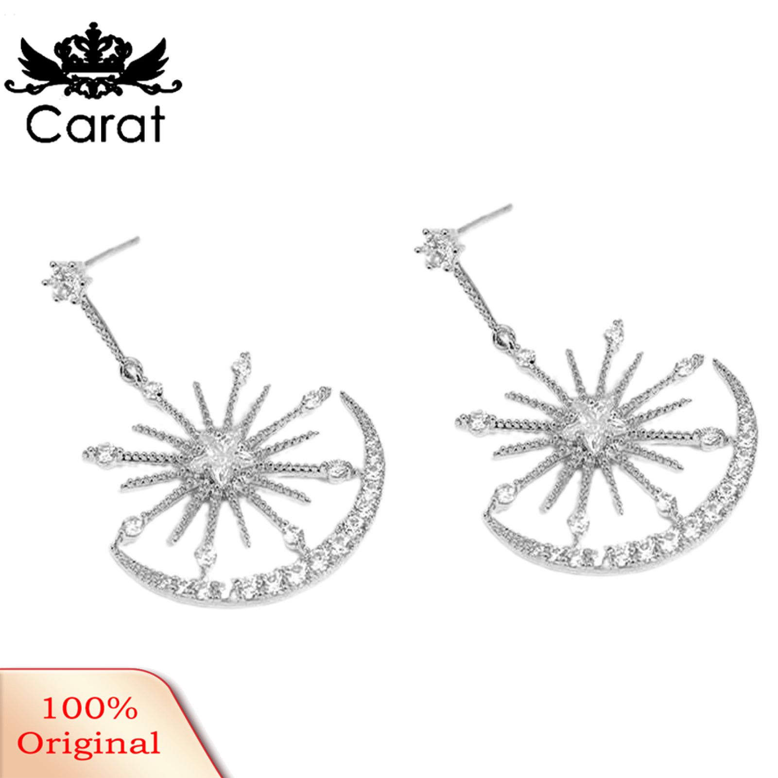 Carat 1 Pair Star Moon Earrings Exquisite Eye-catching Stylish Easy to Match Casual Women Earrings for Daily Wear