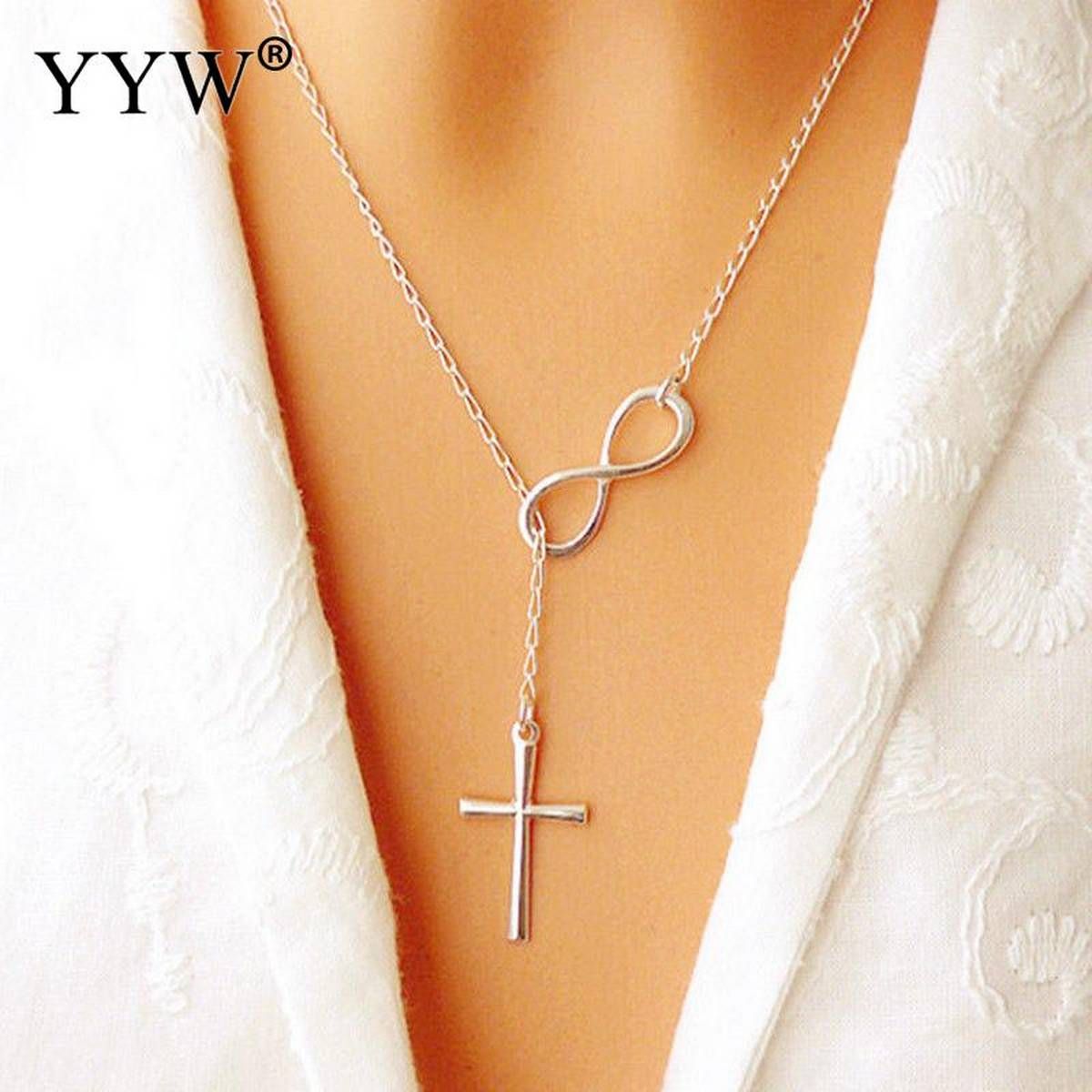 2020 Lovely Chic Infinity Cross Long Chain Pendant Neckalce Silver Color Women Necklace Wedding Lovers Friendship Gifts Female