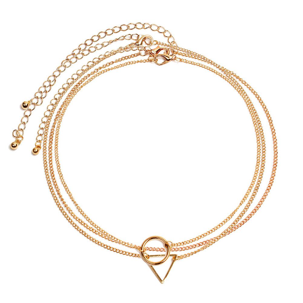 Women Triangle Circular Geometric Collar Choker Neckle Set Chain Jewelry Gift