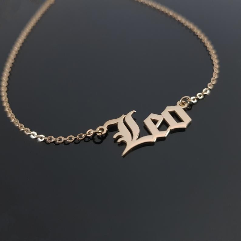 Gothic Old English Letter Constellation Necklaces For Women Birthday Jewelry Stainless Steel Leo Virgo Libra Zodiac Necklace BFF
