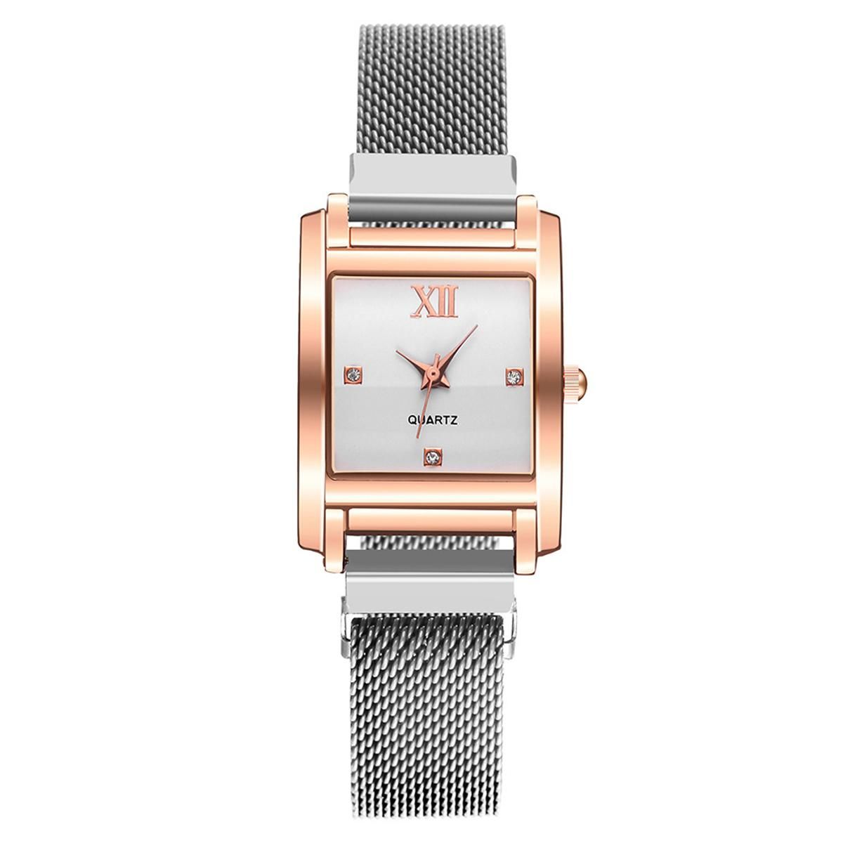 Fashion Women Rhinestone Square Dial Magnetic Buckle Analog Quartz Wrist Watch