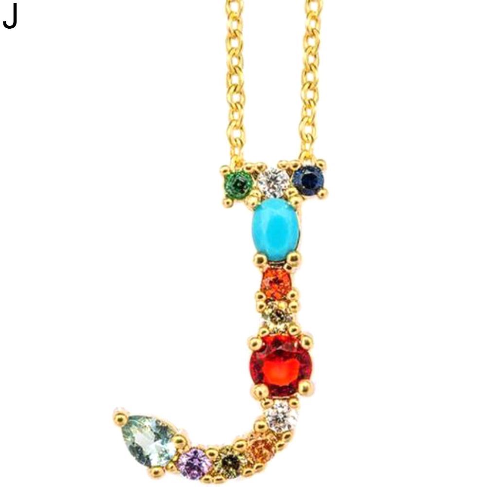Women Cubic Zirconia Inlaid 26 English Letters Pendant Chain Necklace Jewelry