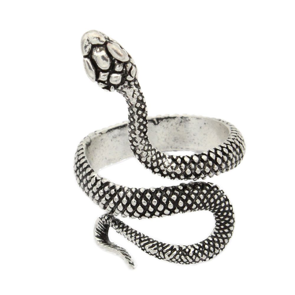 Punk Men Women Snake Shape Adjustable Opening Finger Ring Party Jewelry Gift