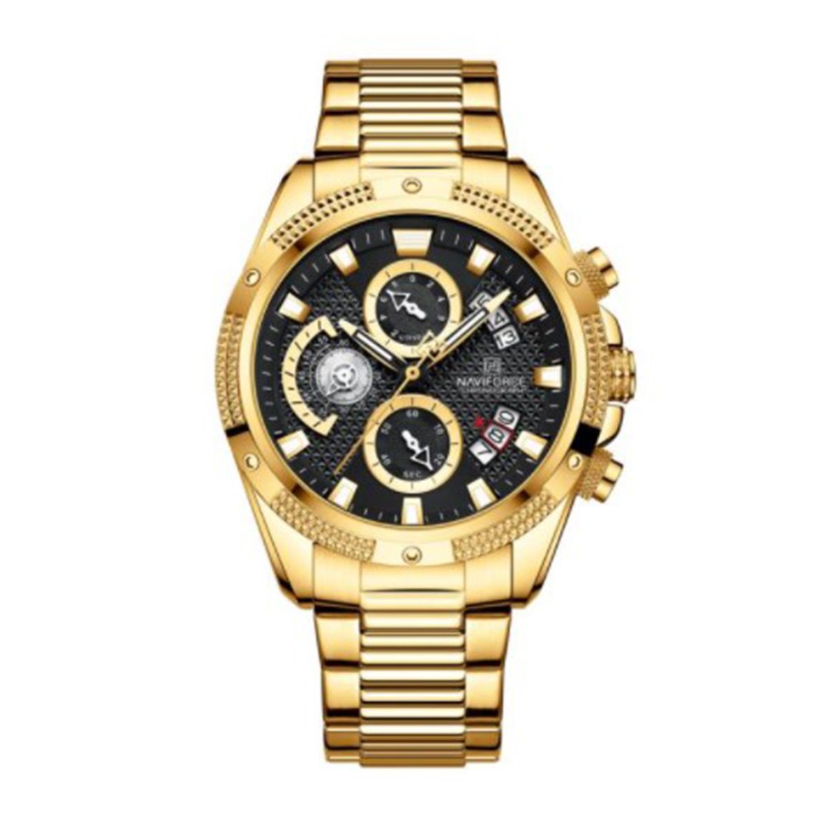 NAVIFORCE NF8021 Golden Stainless Steel Chronograph Watch For Men - Black & Golden
