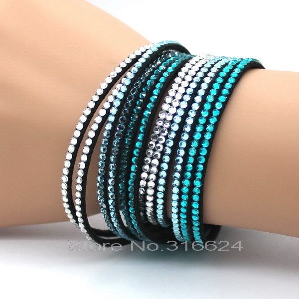 XQNI Brand Jewelry Black Crystal Leather Bracelets Women Bangles Trendy Mosaic Brand Rhinestone Classic Girls Charm Bracelets.