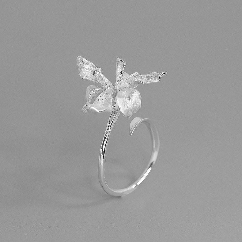 INATURE 925 Sterling Silver Iris Flower Adjustable Rings For Women Fashion Wedding Jewelry