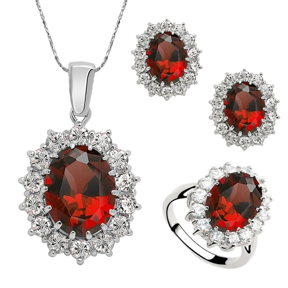 3Pcs/Set Oval Faux Gem Full Rhinestone Charm Earrings Necklace Ring Lady Jewelry