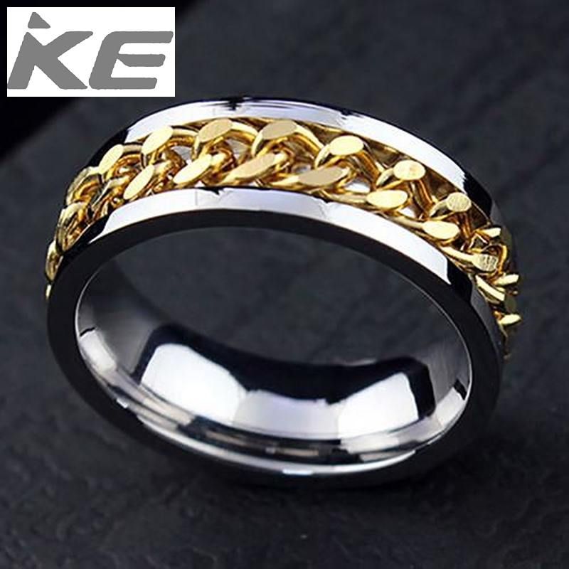 Punk Men Women Unisex Stainless Steel Chain Inlaid Finger Ring Band