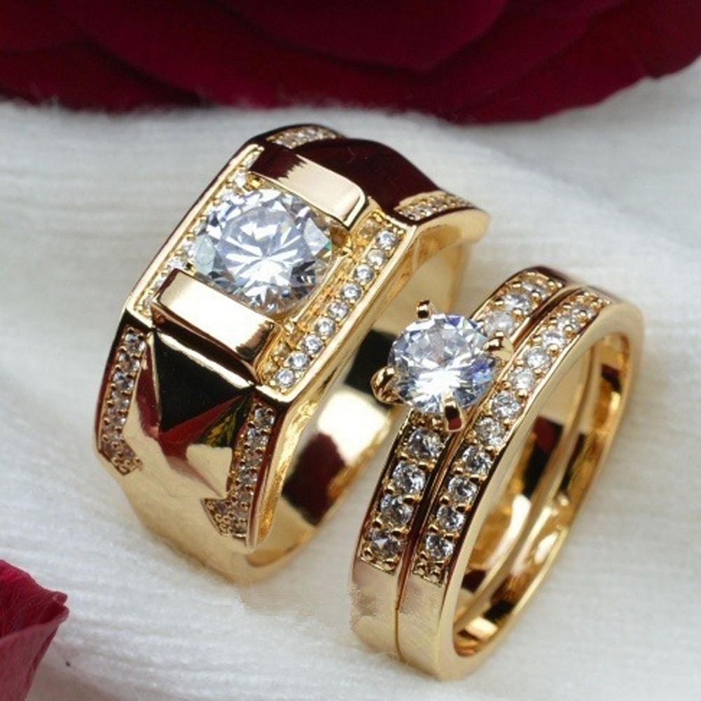 Men Women Couple Ring 18K Gold Color Filled Menmade Diamond Lover Ring