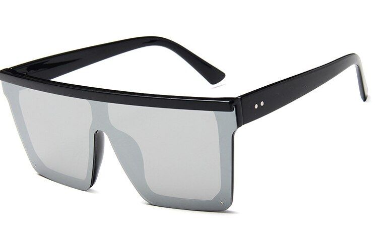Black silverOversized Square Sunglasses Men Women Flat Top Fashion One Piece Lens Sun Glasses for Women Brand 2019 Shades Mirror UV400