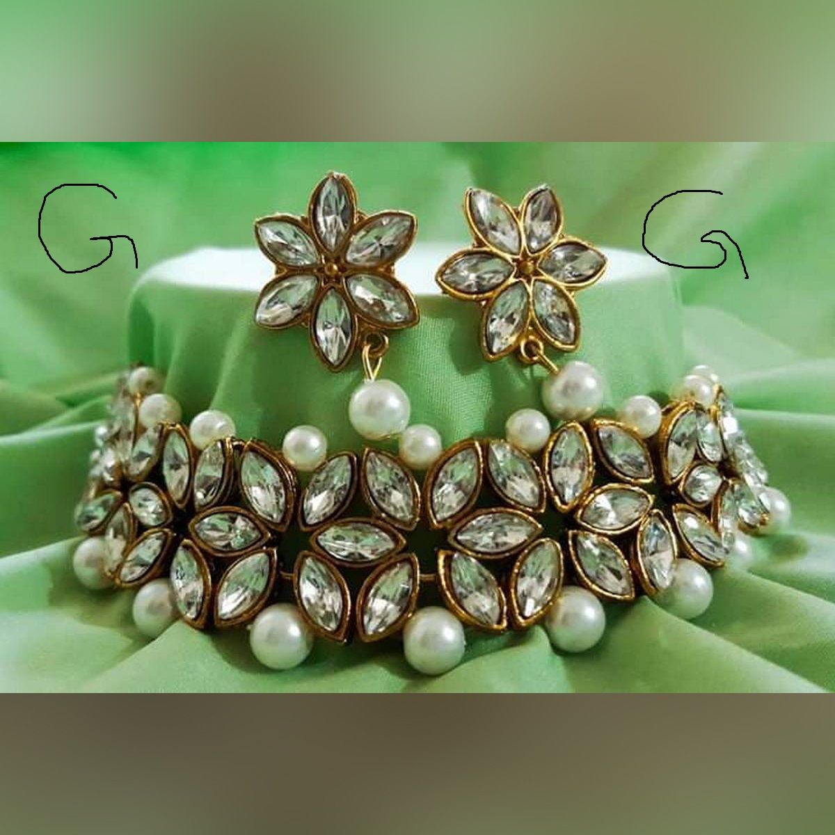 Treditional fashion wedding /party bridal choker necklace Ear_rings&tikli jewellery set for women