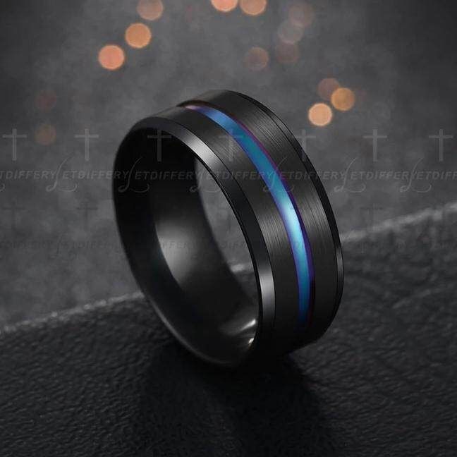 Two Color Black Blue Slotted Blue Tungsten Carbide ring