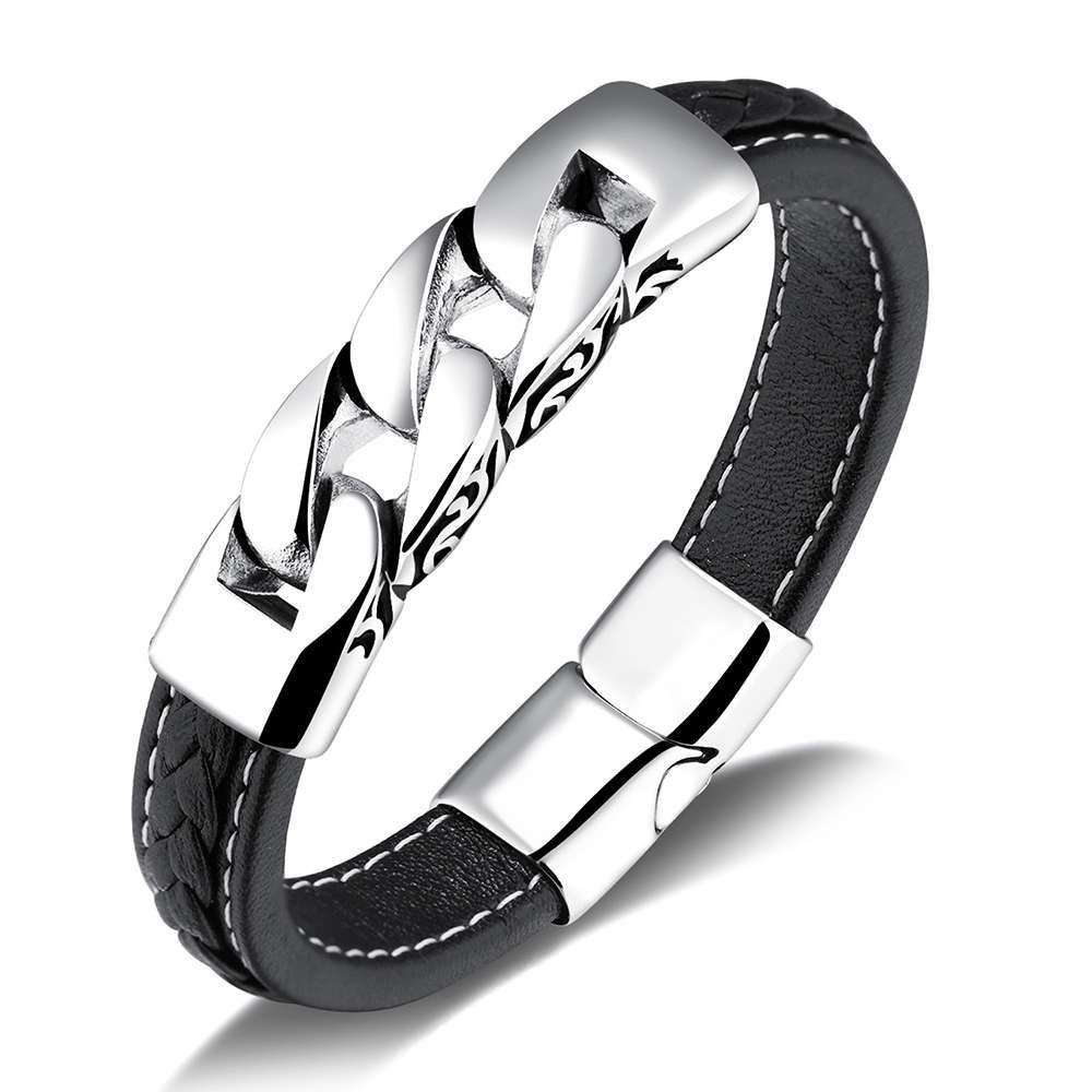 Classic Stainless Steel Bracelets & Bangles Men Chain 215mm Wristband Leather Bracelets Fashion Jewelry Gift for Men(BA102063)